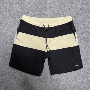 Salty Crew Mens Black & Khaki Striped Drawstring Swim Shorts L